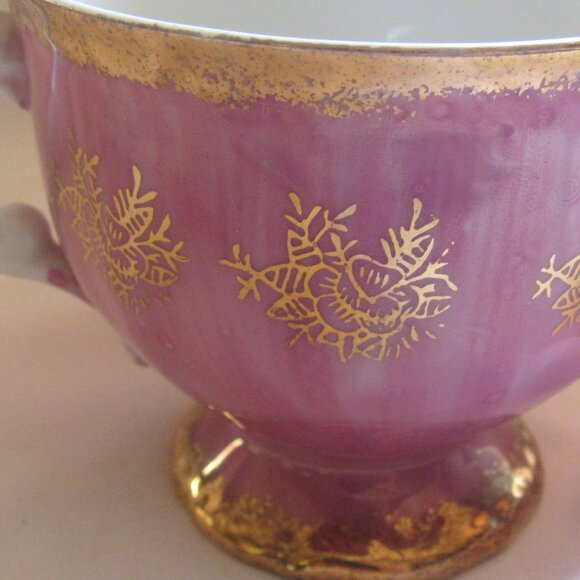 Garden Lovers Mauve Tea Cup and Saucer, Marvelous Mauve, Heavy Gold Gilt,   C111 - Picture 9 of 9
